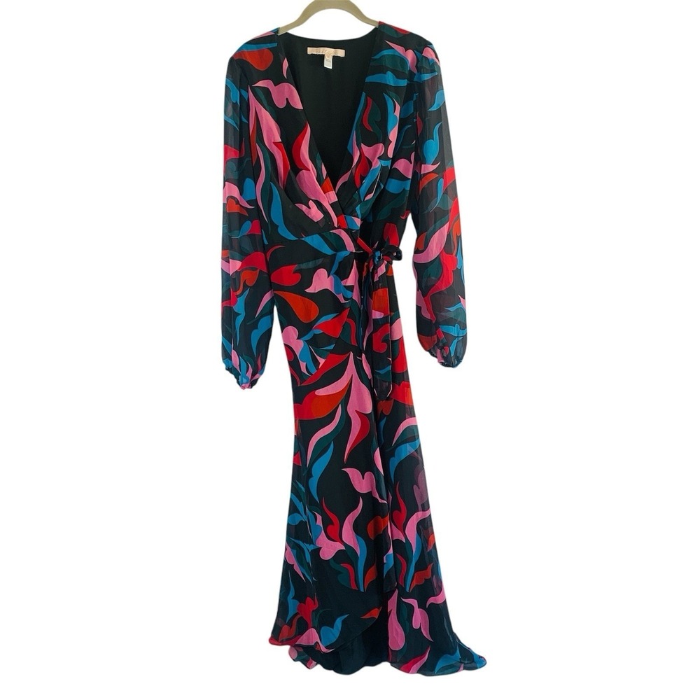 Anthropologie Hutch Hi Low Maxi Dress Medium Wrap Ruffle Long Balloon Sleeve - Picture 2 of 16